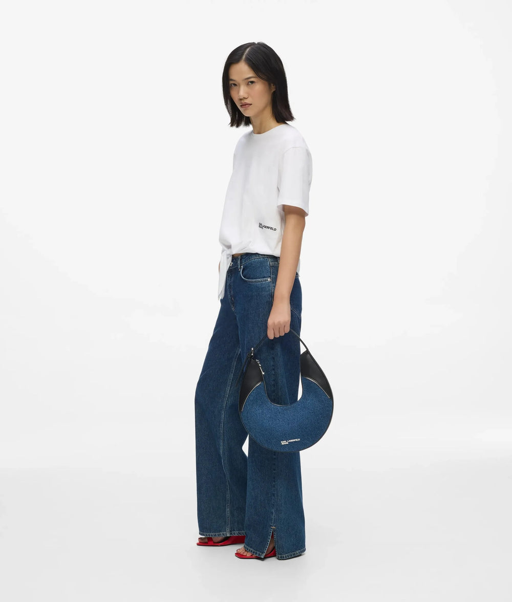 Karl Lagerfeld Rebel Denim & Faux-Leather Hobo Τσάντα – Σκούρο Μπλε/Μαύρο – εναλλακτική όψη 2