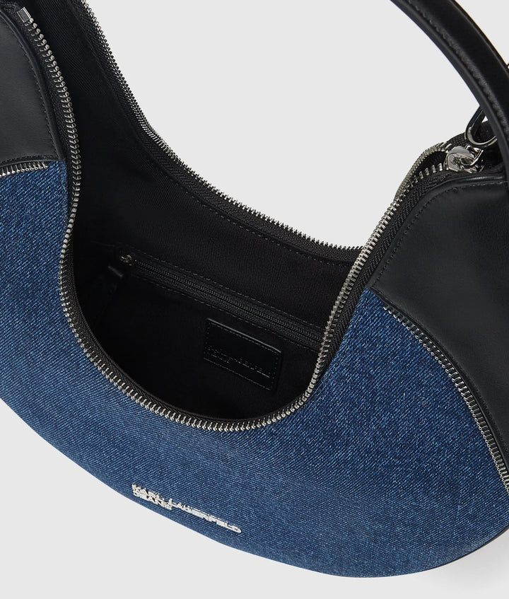 Karl Lagerfeld Rebel Denim &amp; Faux-Leather Hobo Τσάντα – Σκούρο Μπλε/Μαύρο – εναλλακτική όψη 4
