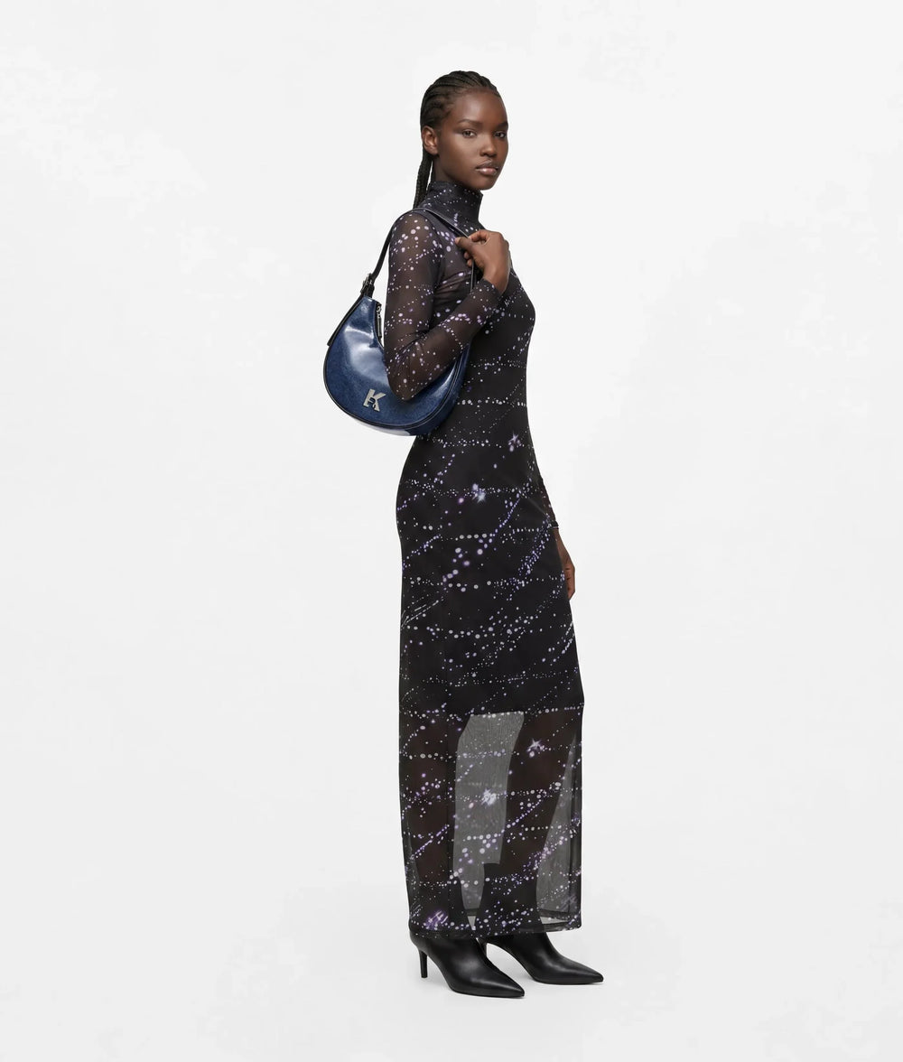 Karl Lagerfeld K Logo Half Moon Denim Τσάντα Ώμου – Washed Mid Blue – εναλλακτική όψη 2