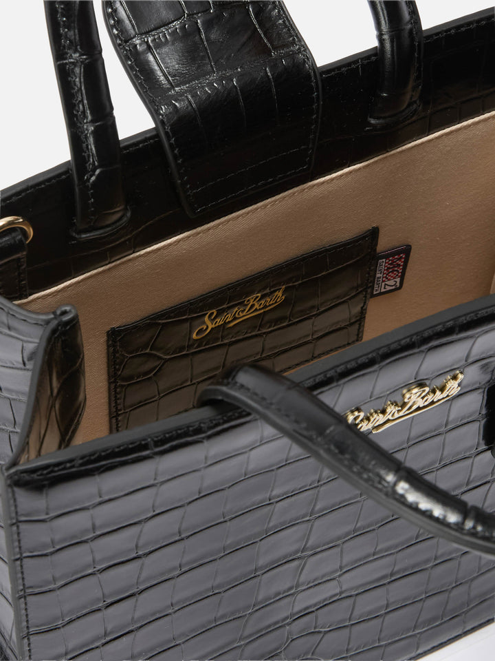 MC2 Saint Barth Δερμάτινη Τσάντα Shop Bag Midi Κροκό - Μαύρο - Λεπτομέρεια εσωτερικού
