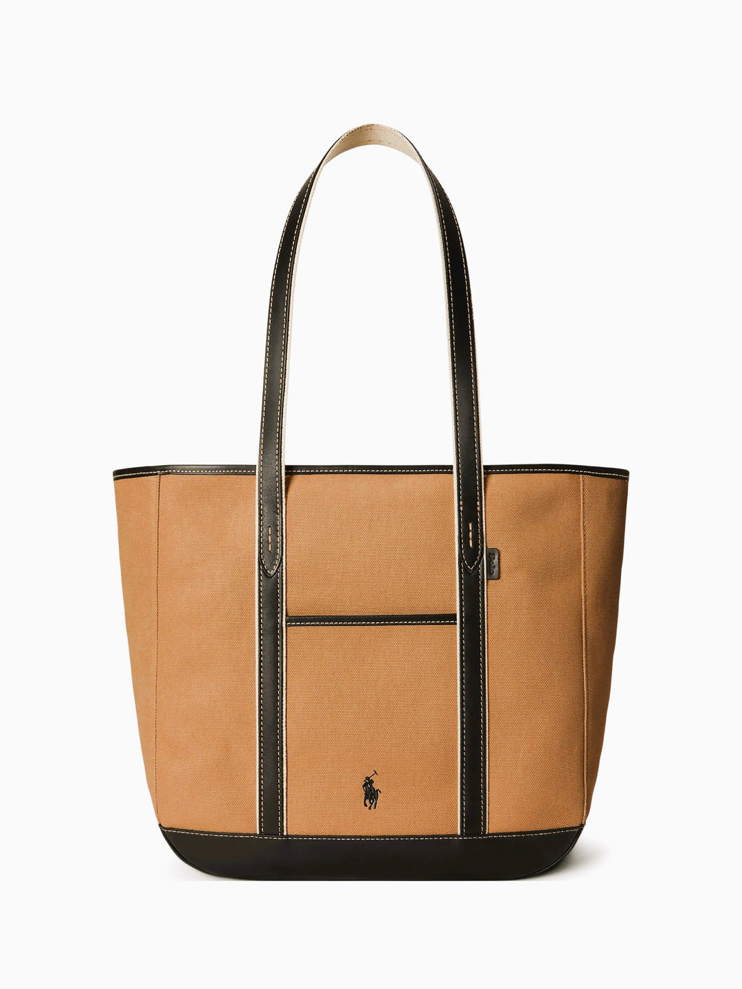 Ralph Lauren women's Leather-Trim Canvas Medium Shopper Tote in Porcelain/Black