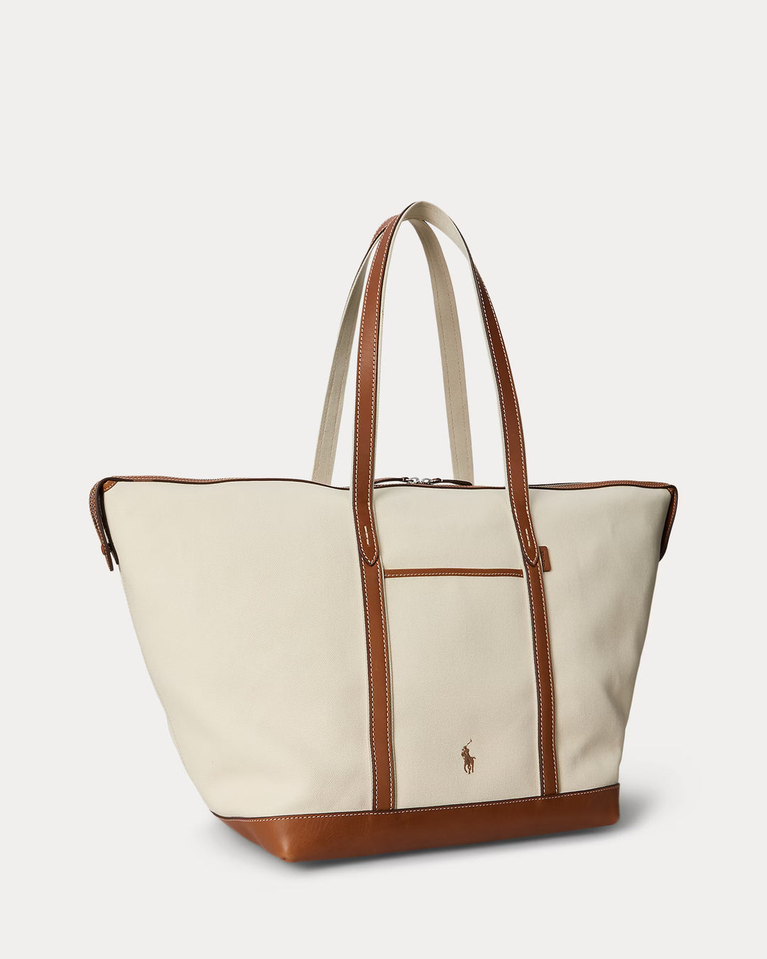 Ralph Lauren Μεγάλη Τσάντα από καμβά με Δερμάτινες Λεπτομέρειες: Ecru/Cuoio – εναλλακτική όψη