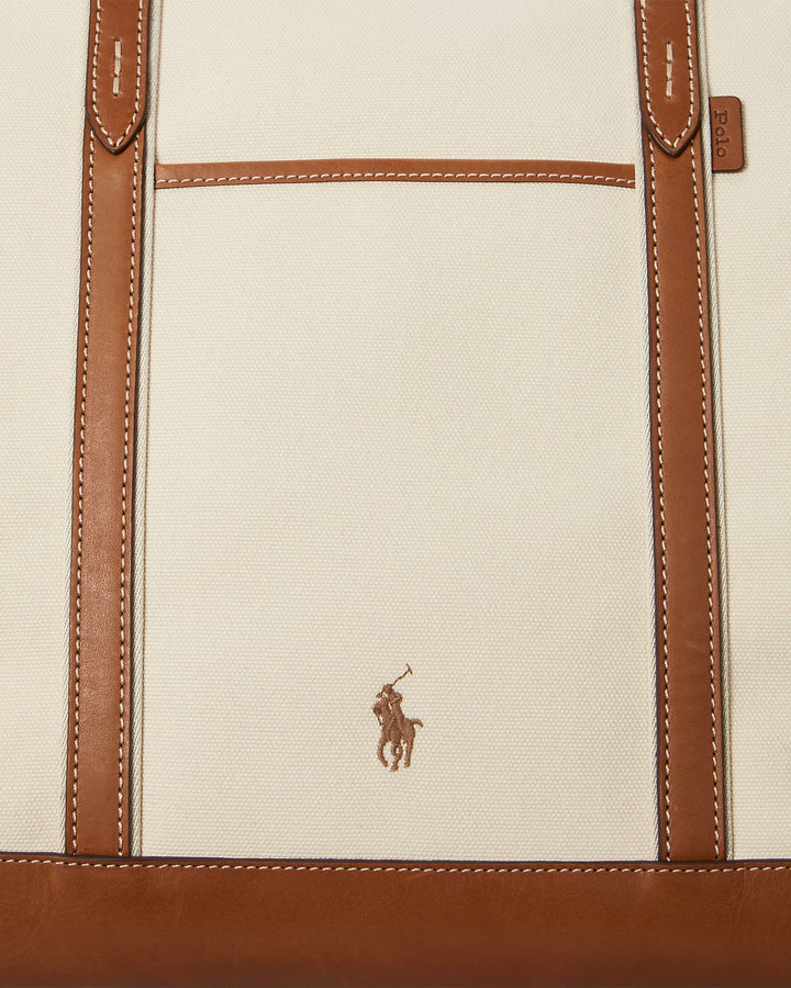 Ralph Lauren Μεγάλη Τσάντα από καμβά με Δερμάτινες Λεπτομέρειες: Ecru/Cuoio – εναλλακτική όψη