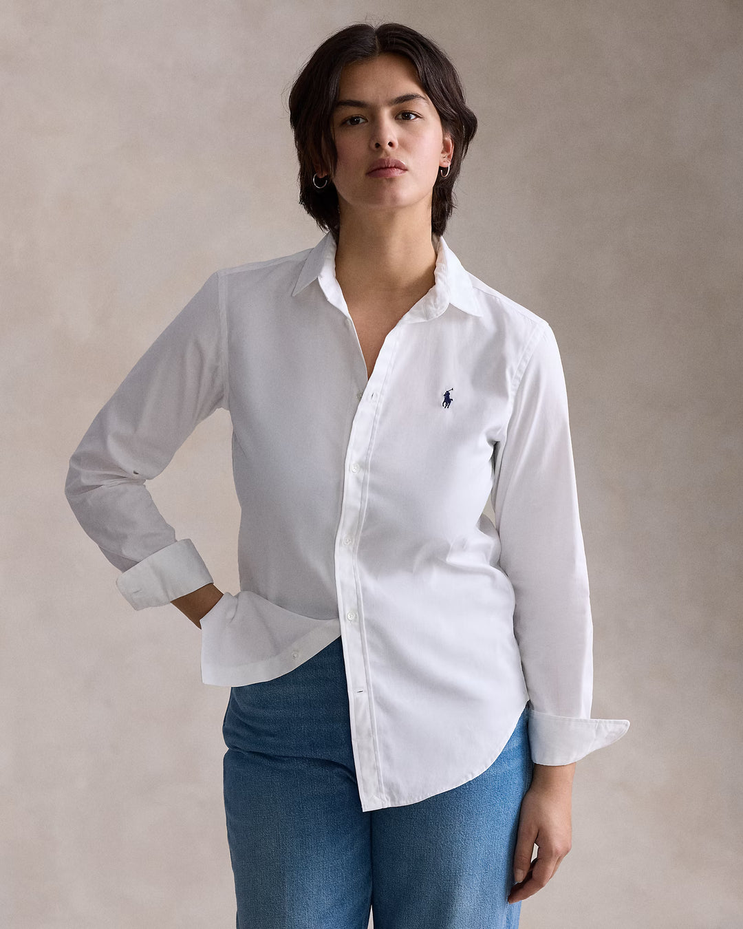 Ralph Lauren Damen Slim Fit Baumwollbluse: Weiß – alternative Ansicht