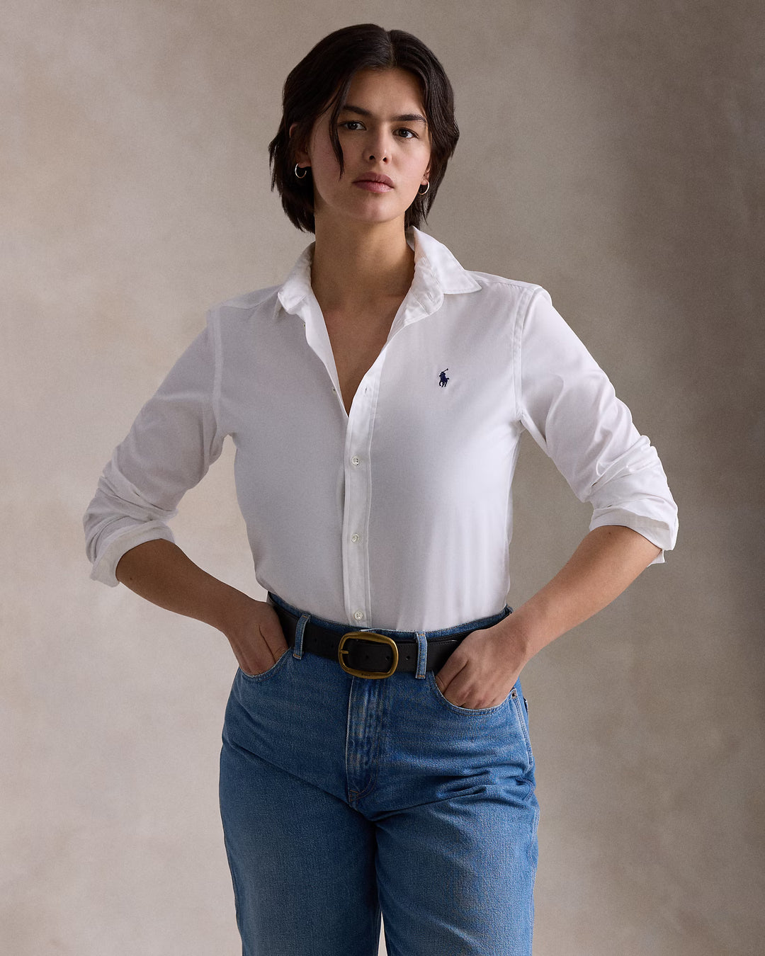 Ralph Lauren Damen Slim Fit Baumwollbluse: Weiß – alternative Ansicht