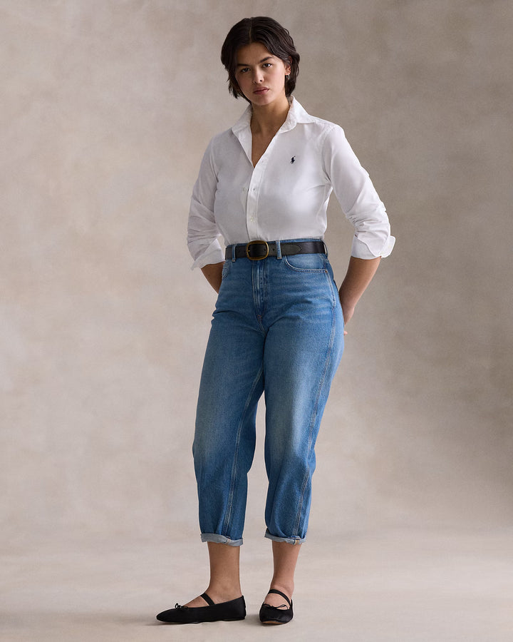 Ralph Lauren Damen Slim Fit Baumwollbluse: Weiß – alternative Ansicht