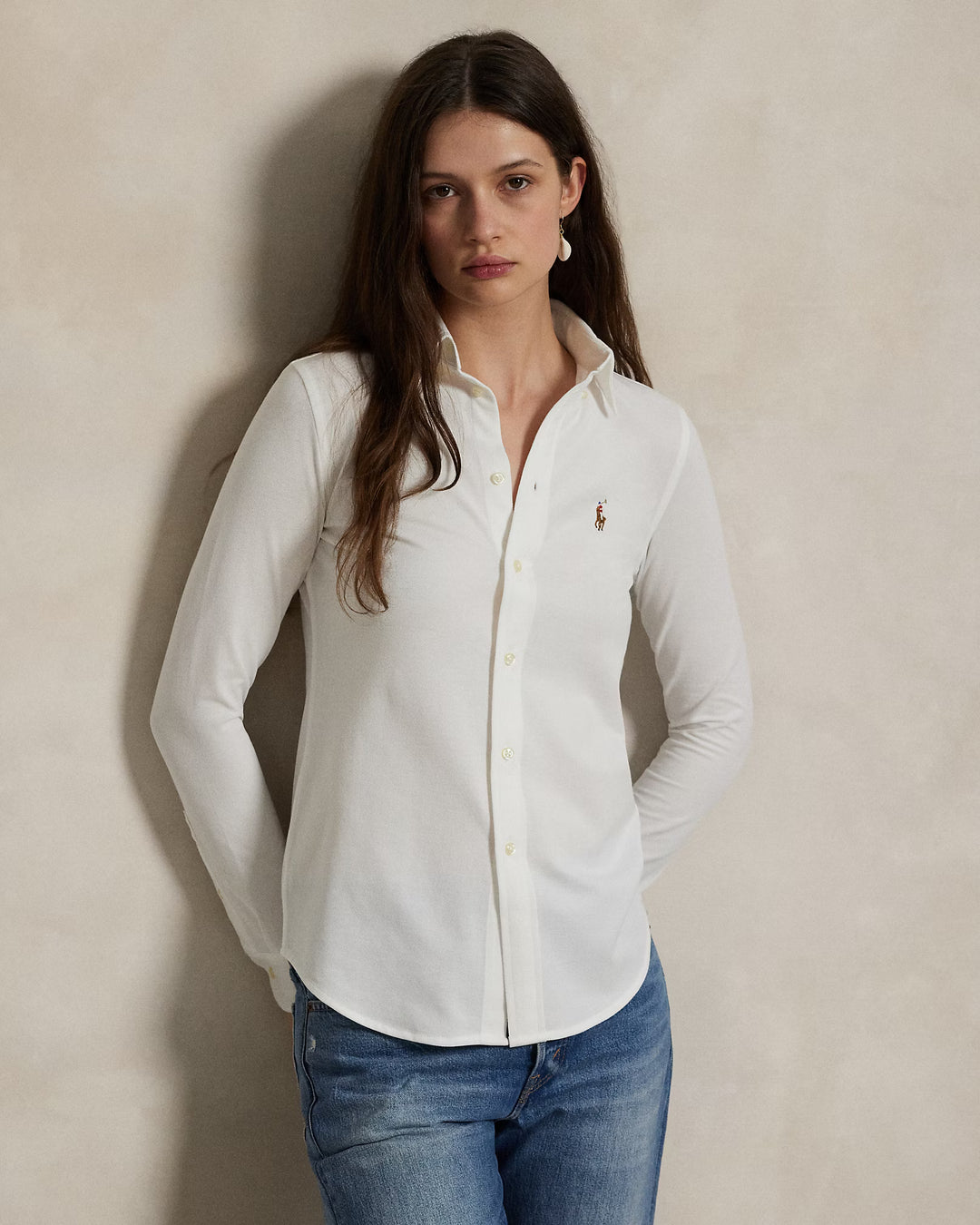 Ralph Lauren Damen Knit Oxford Slim Fit: Weiß