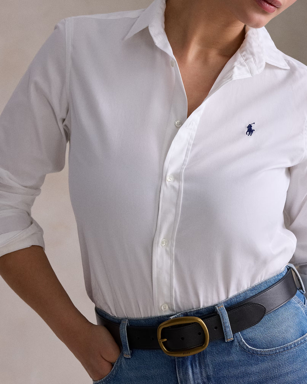 Ralph Lauren Camisa Mujer Algodón Slim Fit: Blanca – vista alternativa