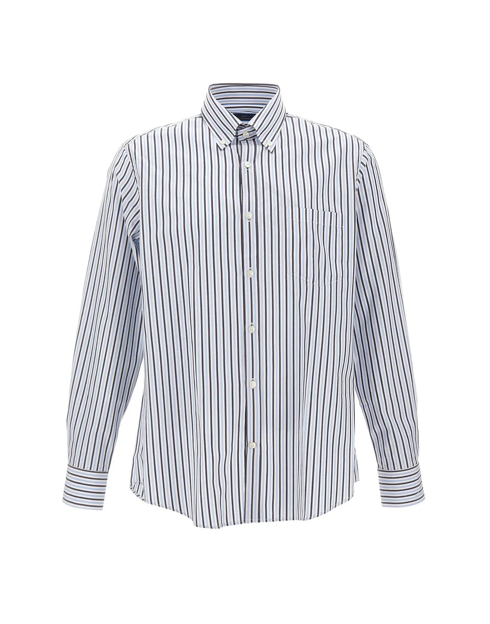 Paul & Shark Gestreiftes Baumwoll-Popelinehemd mit Button-down-Kragen: Blau/Weiß/Navy
