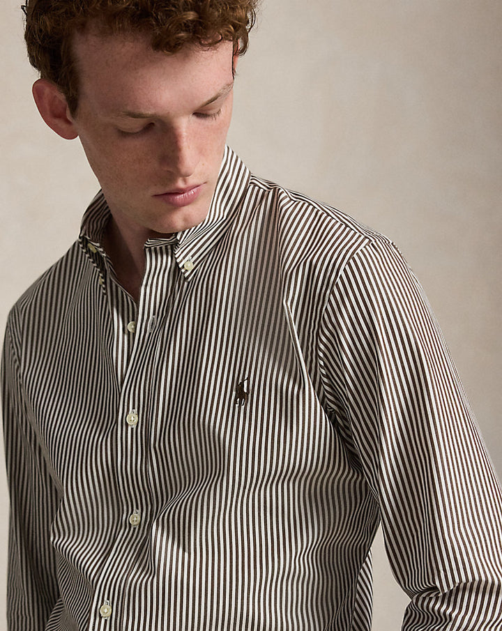 Custom Fit 条纹弹力府绸衬衫 Ralph Lauren | 棕色/白色, 视图 1