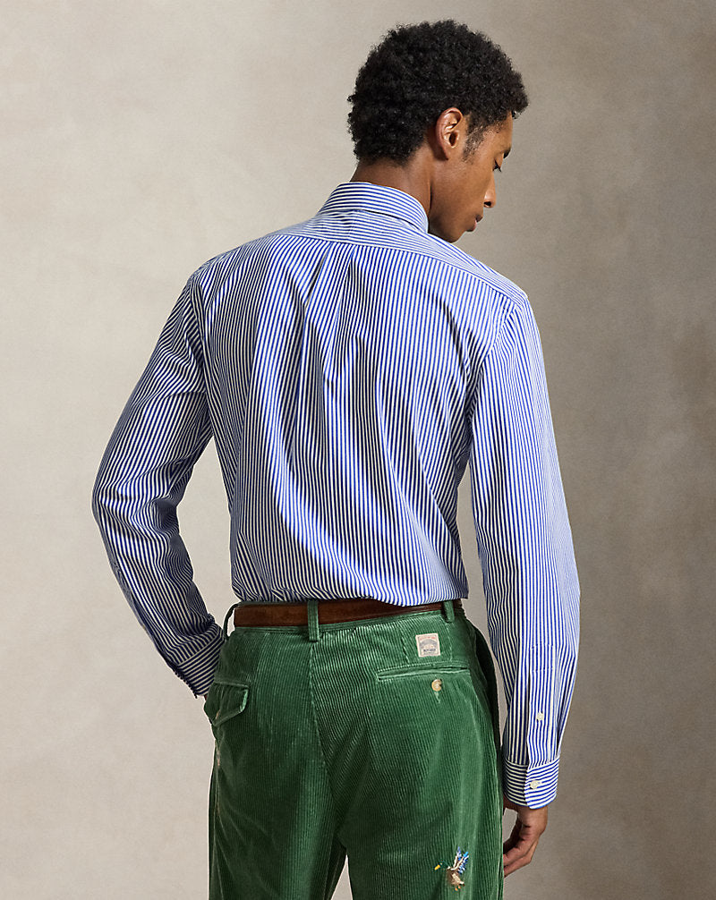 Ralph Lauren Custom Fit Striped Stretch Poplin Shirt in Rugby Royal White, view 4