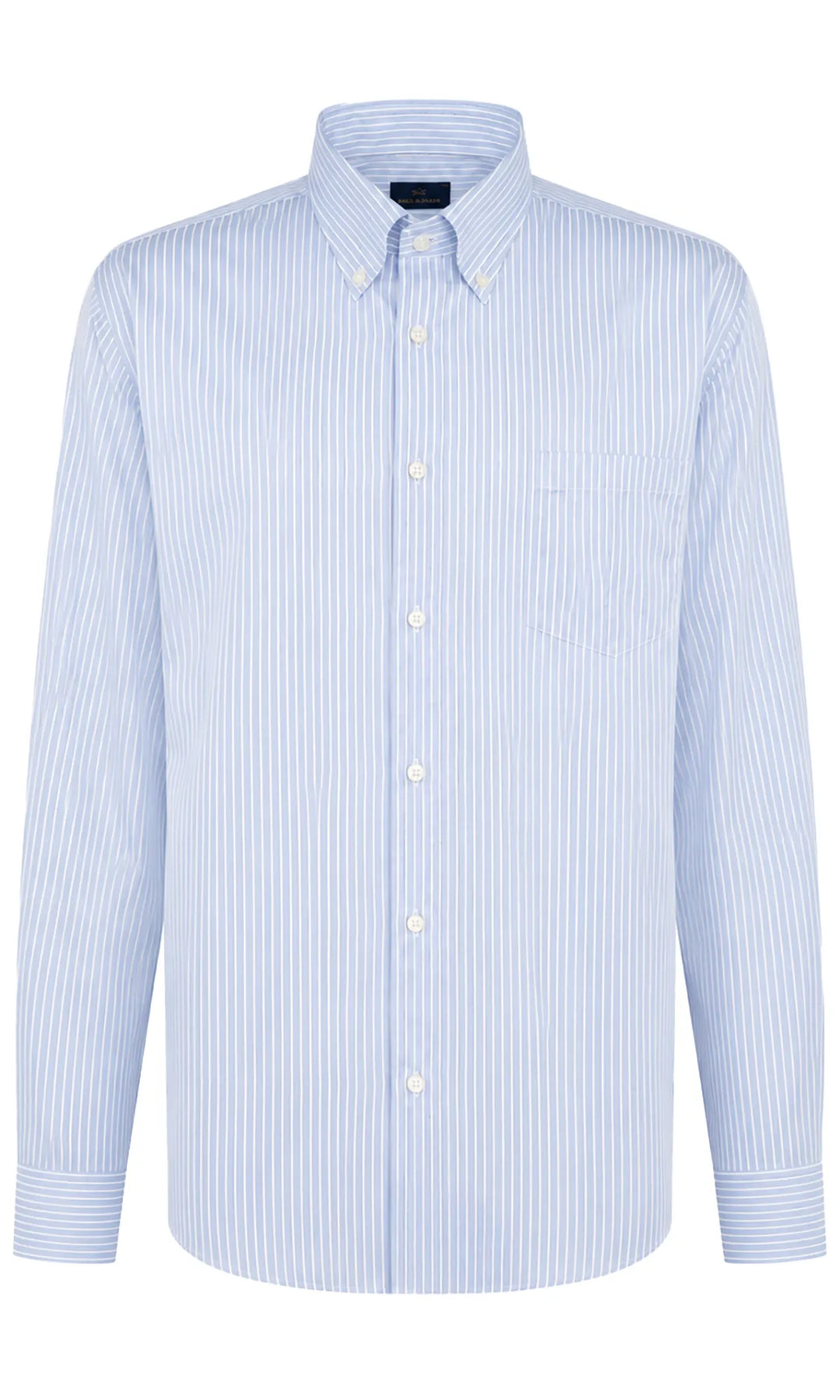 Paul & Shark Camisa Clásica a Rayas de Sarga de Algodón: Azul/Blanco