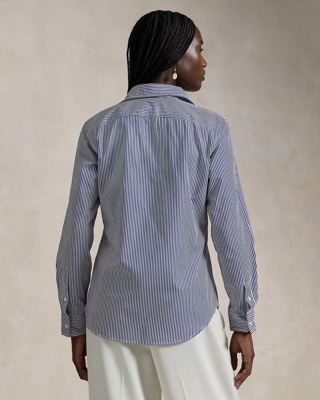 Ralph Lauren Damen Gestreifte Baumwollbluse Slim Fit: Weiß/Royal – alternative Ansicht