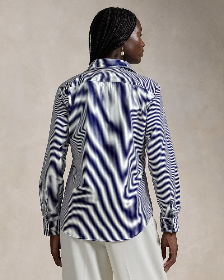 Ralph Lauren Damen Gestreifte Baumwollbluse Slim Fit: Weiß/Royal – alternative Ansicht