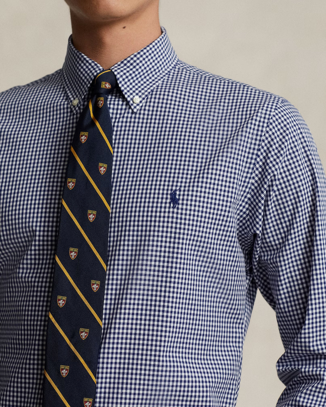 Ralph Lauren Καρό πουκάμισο από ελαστική ποπλίνα Custom Fit – Navy/Λευκό, όψη 3