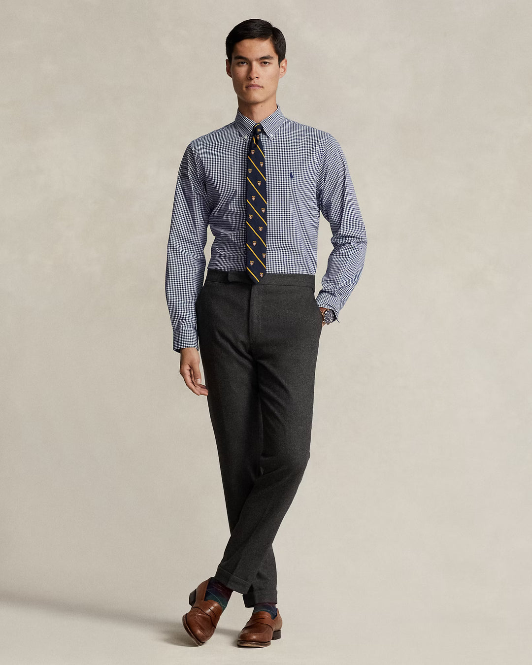 Ralph Lauren Καρό πουκάμισο από ελαστική ποπλίνα Custom Fit – Navy/Λευκό, όψη 5