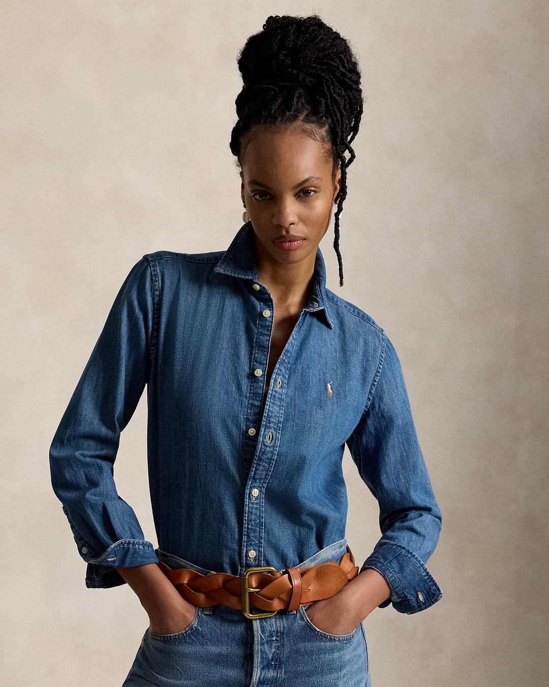 Ralph Lauren Camicia donna in denim dalla vestibilità aderente | Merced Wash – immagine del prodotto 01