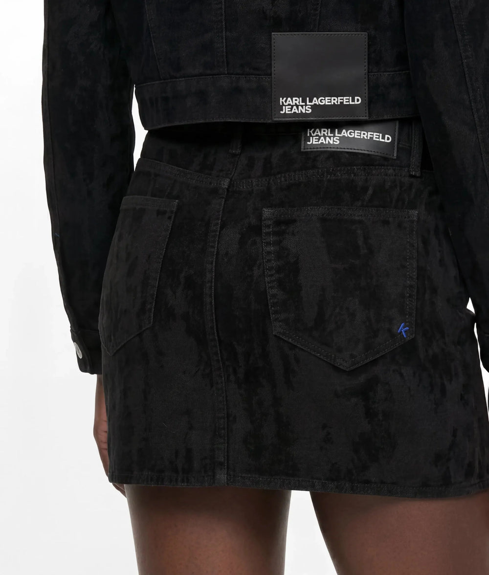 Karl Lagerfeld Velvet Denim Mini Φούστα – Velvet Black – εναλλακτική όψη 2