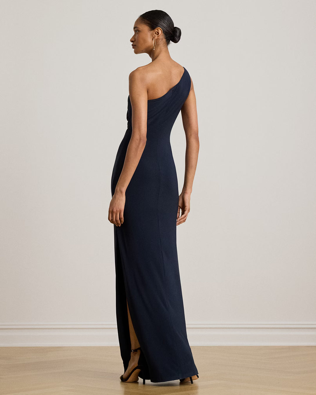 Lauren Ralph Lauren 单肩 Jersey 长礼服，Navy – 其他角度