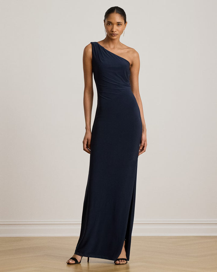 Lauren Ralph Lauren 单肩 Jersey 长礼服，Navy – 其他角度