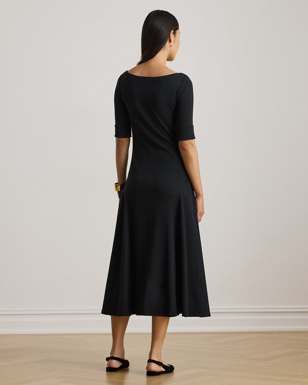 Lauren Ralph Lauren Rib-Knit Midi Φόρεμα: Μαύρο – εναλλακτική όψη