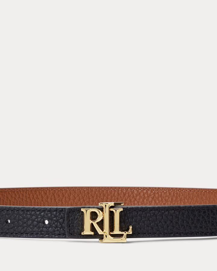 Lauren Ralph Lauren Wendbarer Skinny-Ledergürtel: Schwarz/Tan – alternative Ansicht