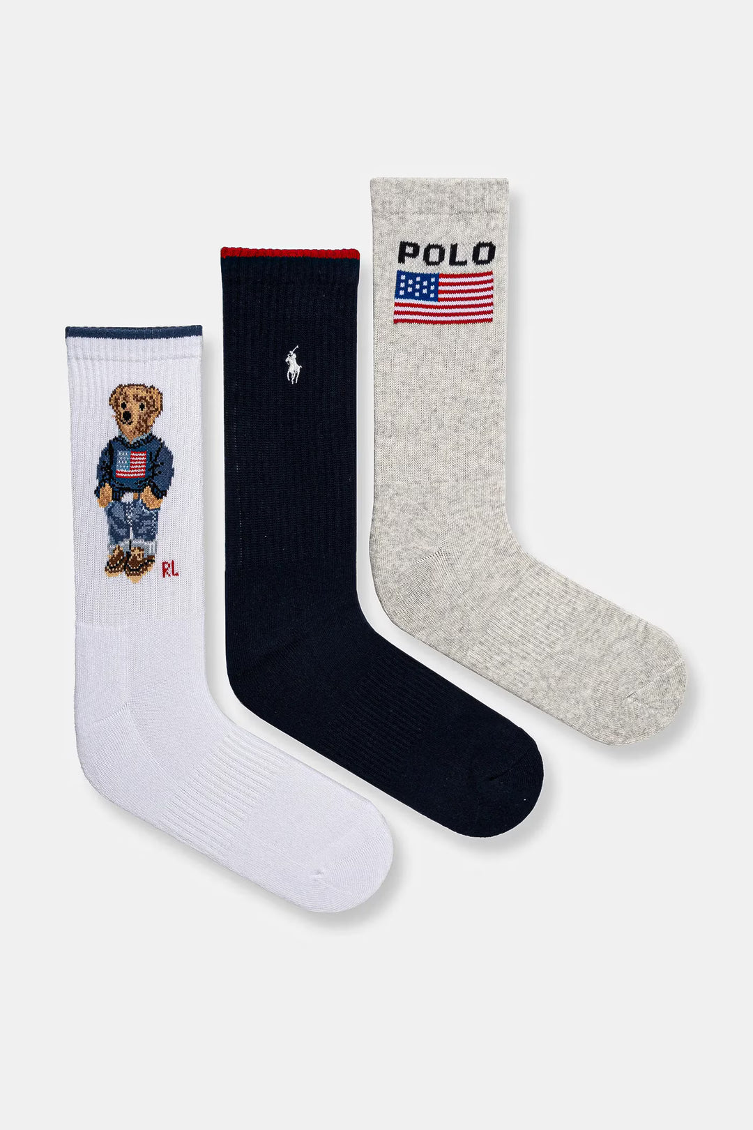 Ralph Lauren جوارب نسائية عبوة 3: أبيض/Navy/رمادي