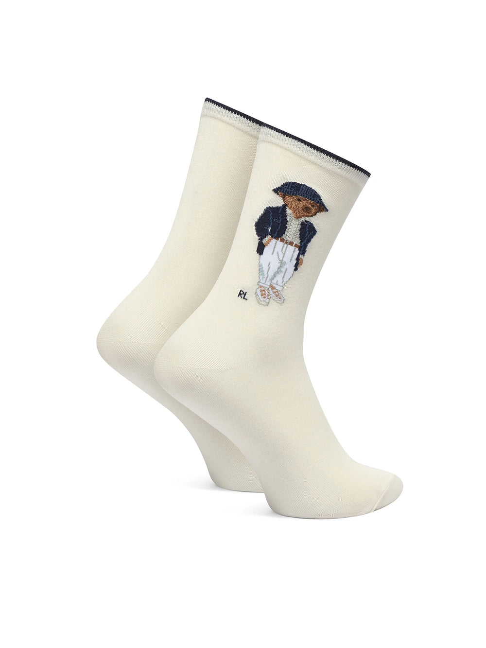 Ralph Lauren Calze donna con orsetto e righe confezione da 3 paia | Avorio/Righe – immagine del prodotto 02