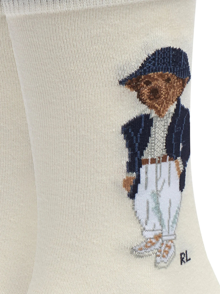 Ralph Lauren Calze donna con orsetto e righe confezione da 3 paia | Avorio/Righe – immagine del prodotto 03