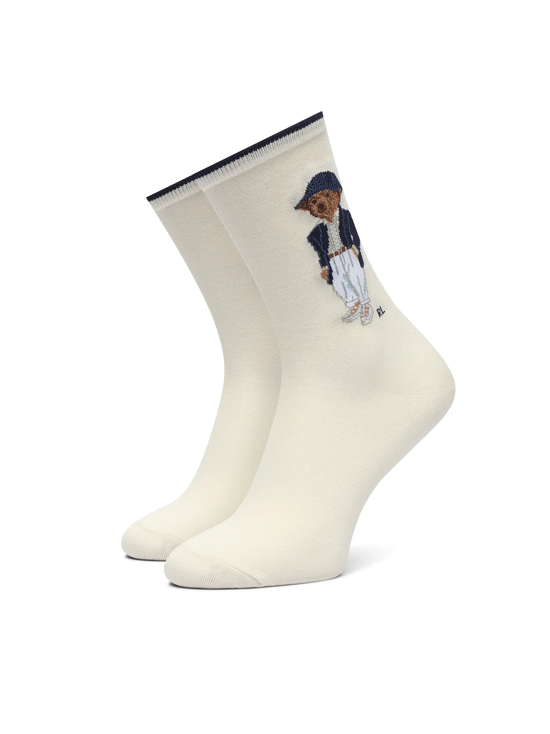 Ralph Lauren Calze donna con orsetto e righe confezione da 3 paia | Avorio/Righe – immagine del prodotto 08