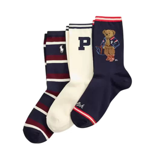 Ralph Lauren Calze donna Polo Bear confezione da 3 paia | Blu navy/Avorio – immagine del prodotto 01