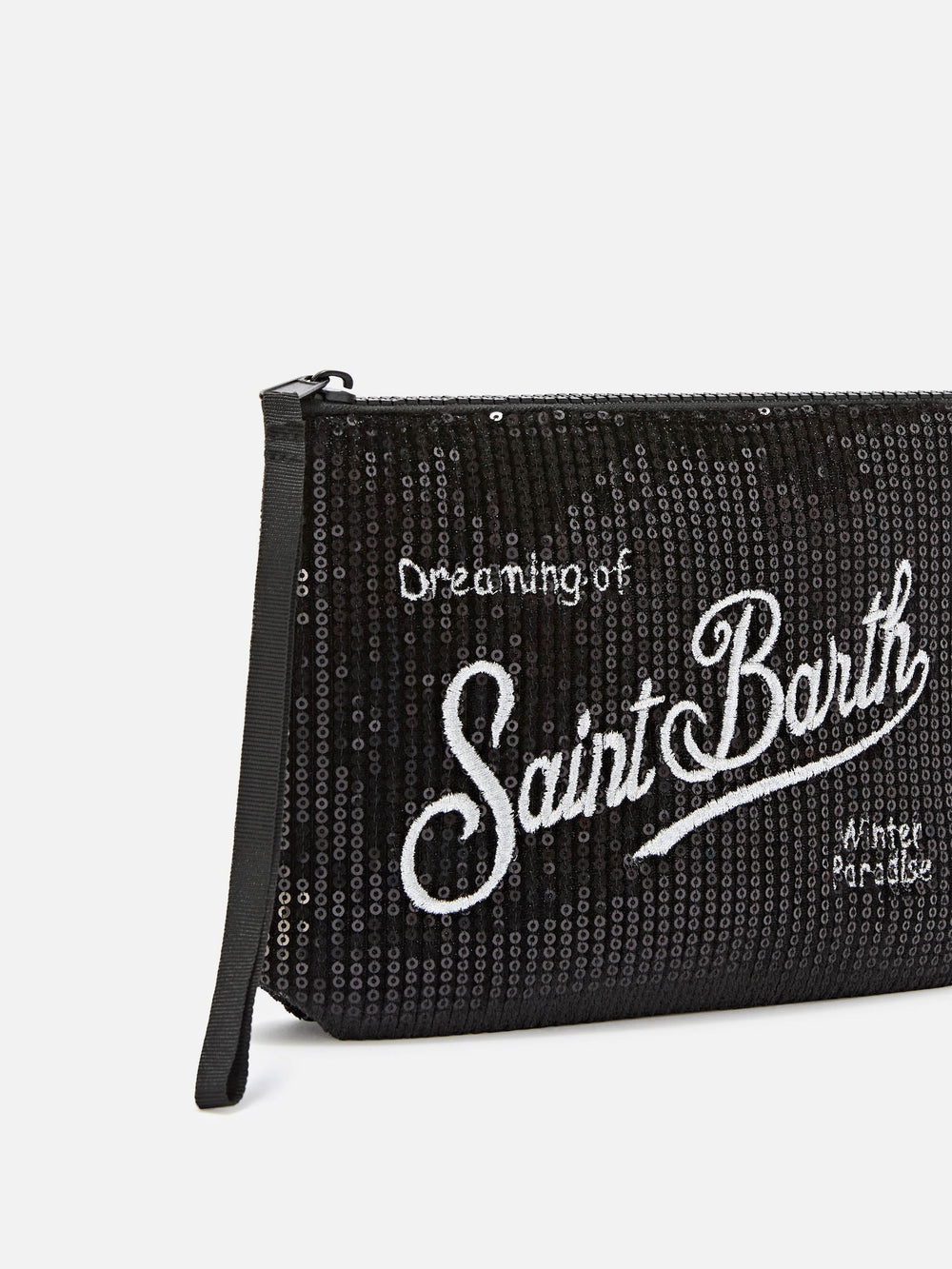 MC2 Saint Barth Pochette Aline Velours à Sequins - Noir - Détail de la matière et du logo