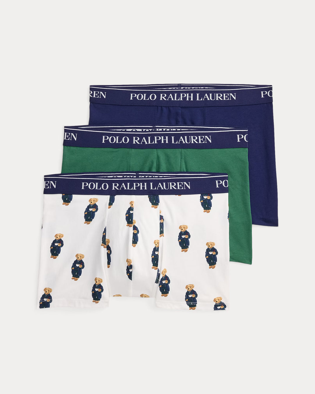 Ralph Lauren Calzoncillos bóxer clásicos de hombre pack de 3 | Azul marino/Verde/Polo Bear – imagen del producto 01