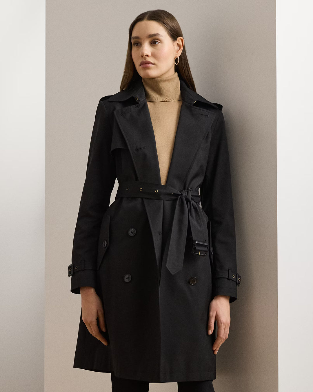 Lauren Ralph Lauren women's Double-Breasted Cotton-Blend Trench Coat in Black