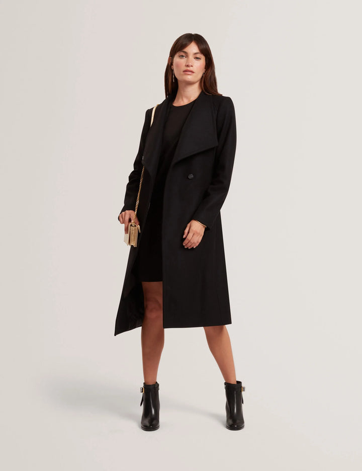 Ted Baker Rose معطف صوف لفّ بحزام | أسود