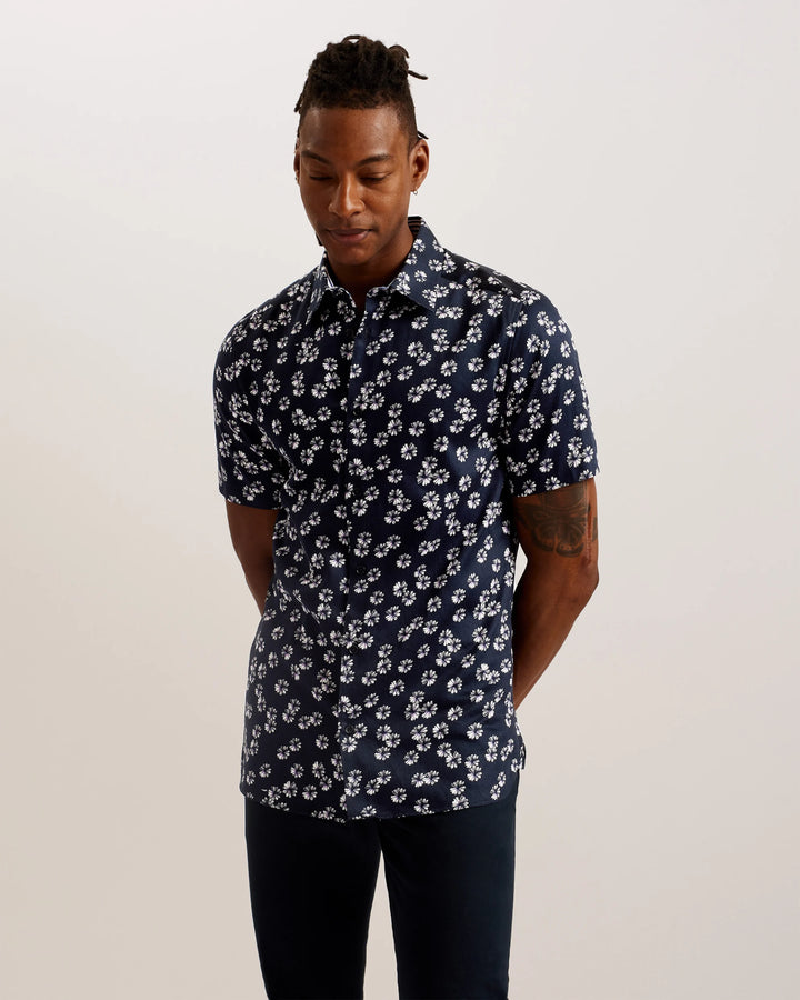 Ted Baker Alfanso Slim Fit Φλοράλ Υποκάμισο | Σκούρο Μπλε