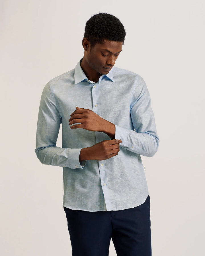 Ted Baker Romeos Υποκάμισο από Λινό και Βαμβάκι | Γαλάζιο