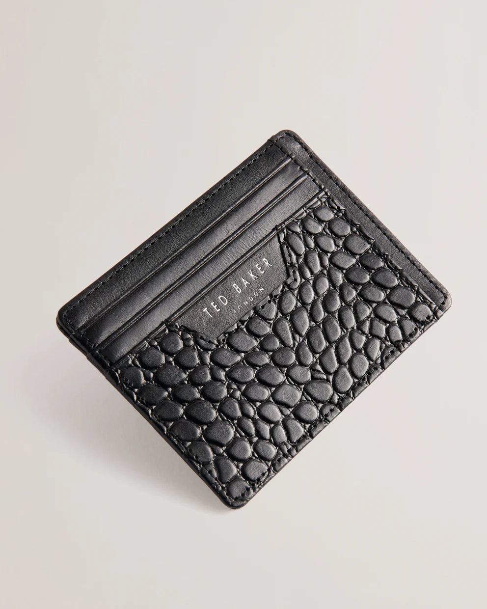 Ted Baker Keigan Δερμάτινη Ζώνη+Θήκη Καρτών με Κροκ Λεπτομέρεια | Μαύρο