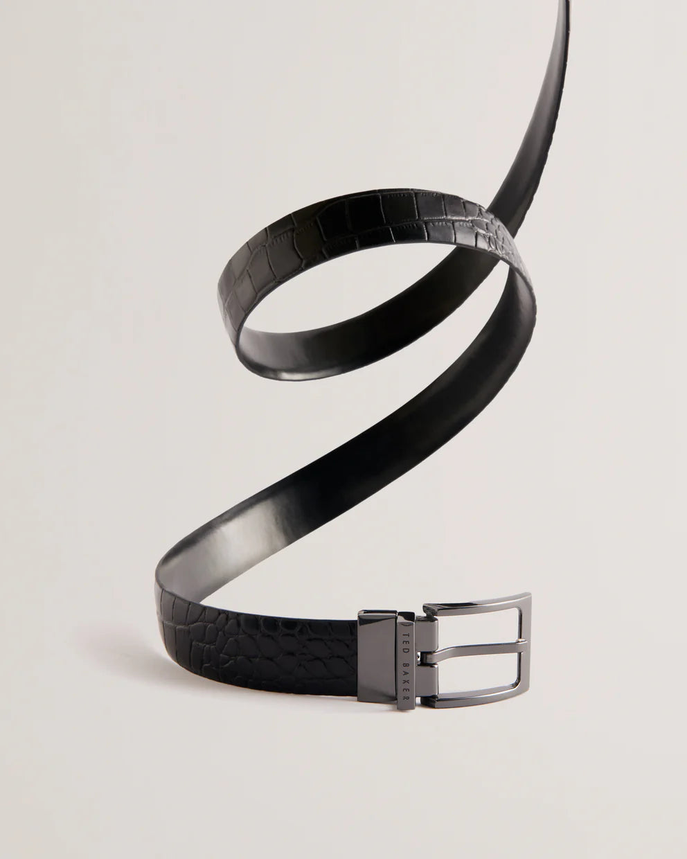 Ted Baker Keigan Δερμάτινη Ζώνη+Θήκη Καρτών με Κροκ Λεπτομέρεια | Μαύρο