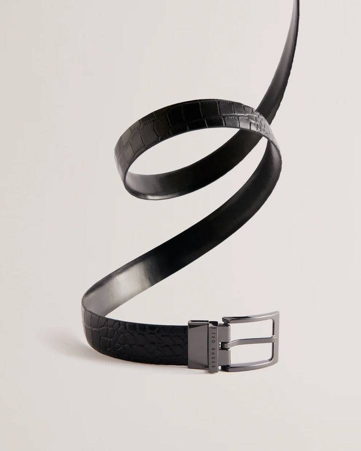 Ted Baker Keigan Δερμάτινη Ζώνη+Θήκη Καρτών με Κροκ Λεπτομέρεια | Μαύρο