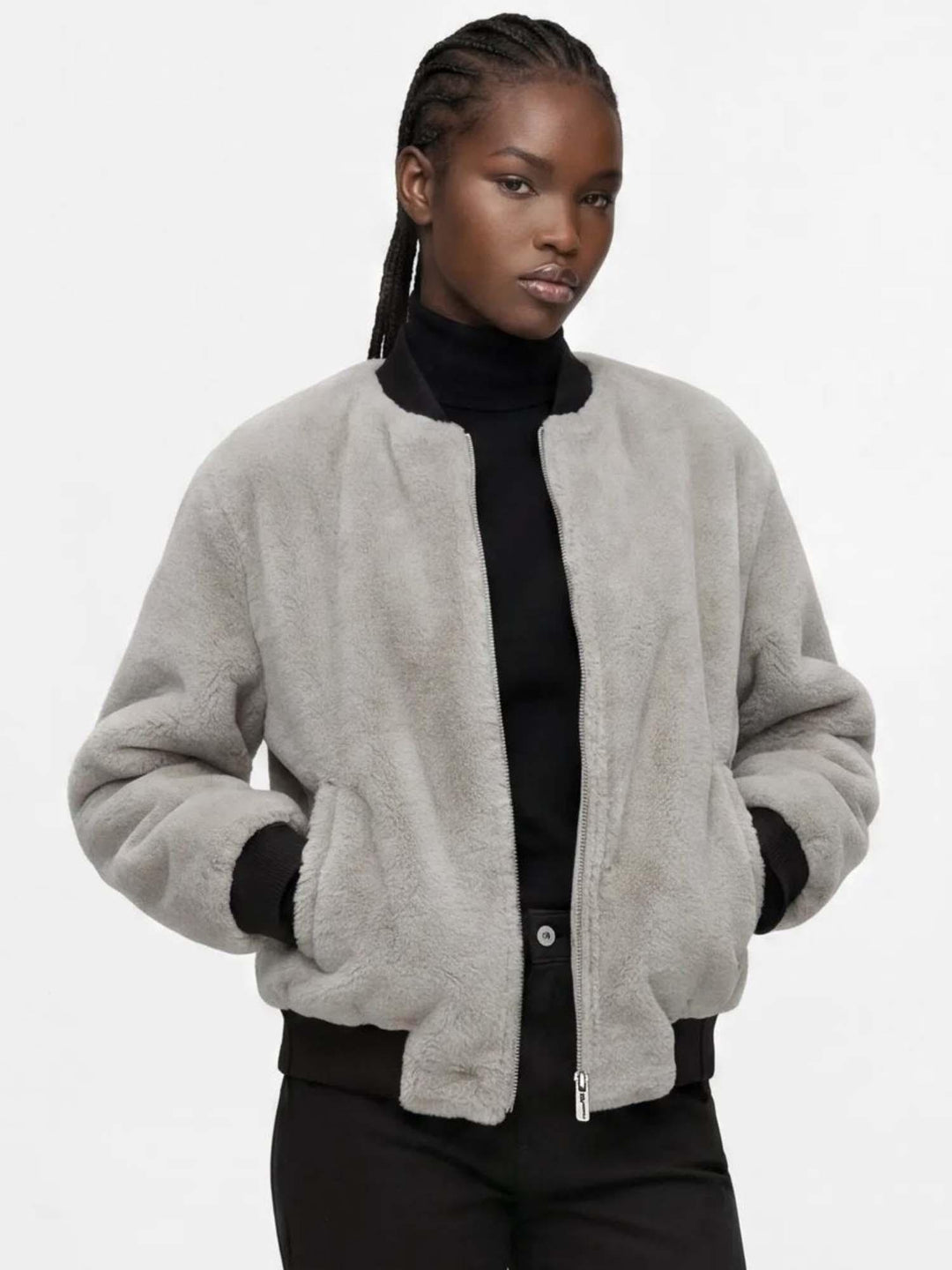 Karl Lagerfeld Wendbare Faux-Fur-Bomberjacke | Schwarz/Egret