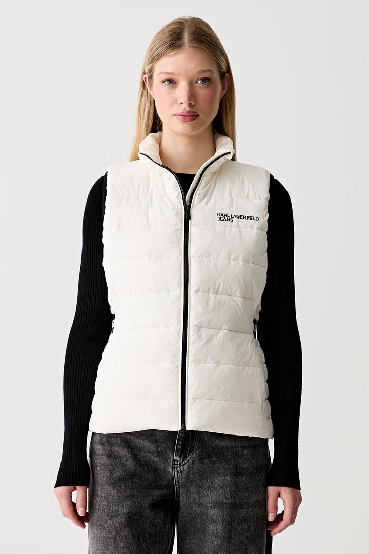 Karl Lagerfeld Gilet Femme Léger Matelassé Logo – Egret