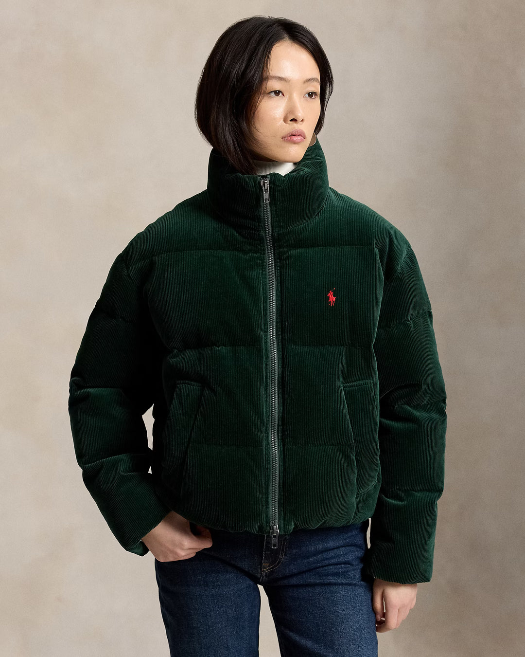 Ralph Lauren Piumino donna in velluto a coste | Verde Northwest Pine – immagine del prodotto 01
