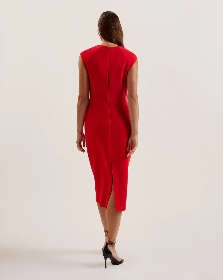 Ted Baker Asymmetric Folded Neckline Midi Dress | Red