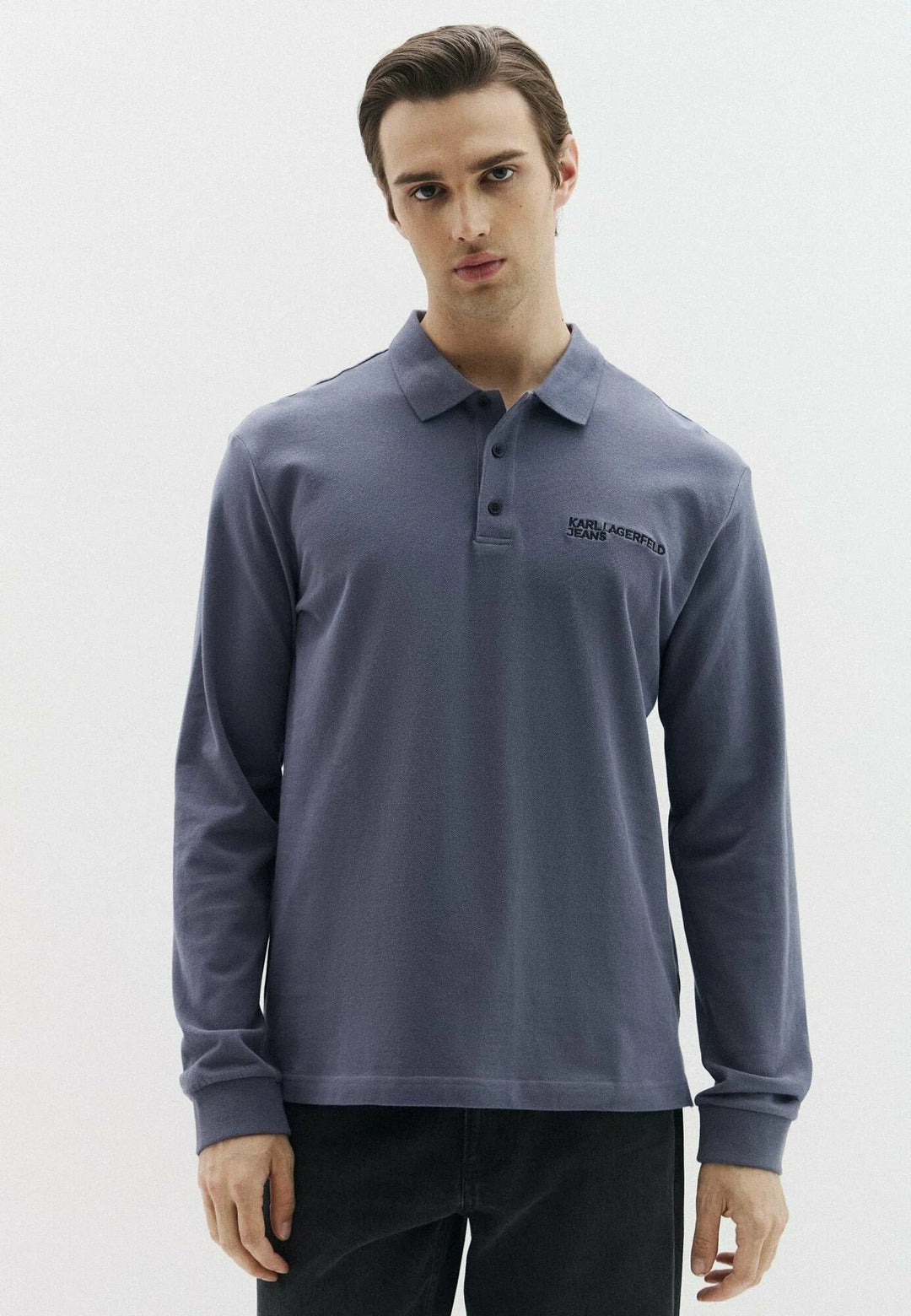 Polo de piqué de manga larga de Karl Lagerfeld con corte Regular Fit en Grisaille – imagen del producto 01