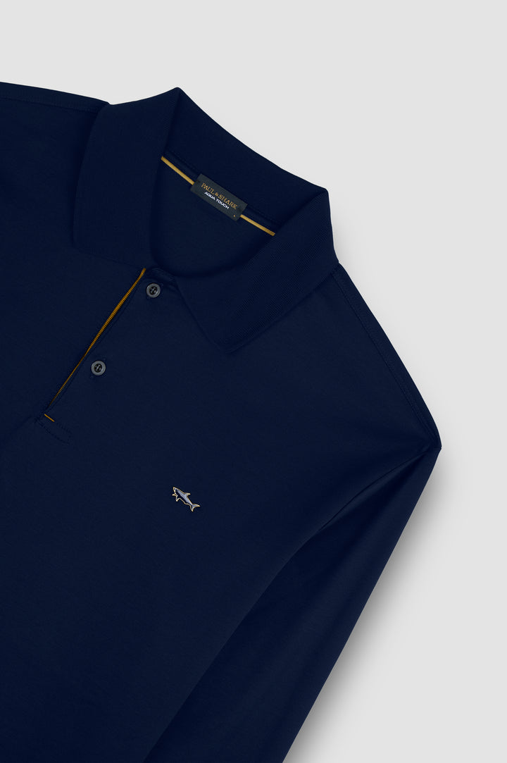 Paul &amp; Shark Aqua Touch 长袖 Polo 衫，海军蓝 – 细节图
