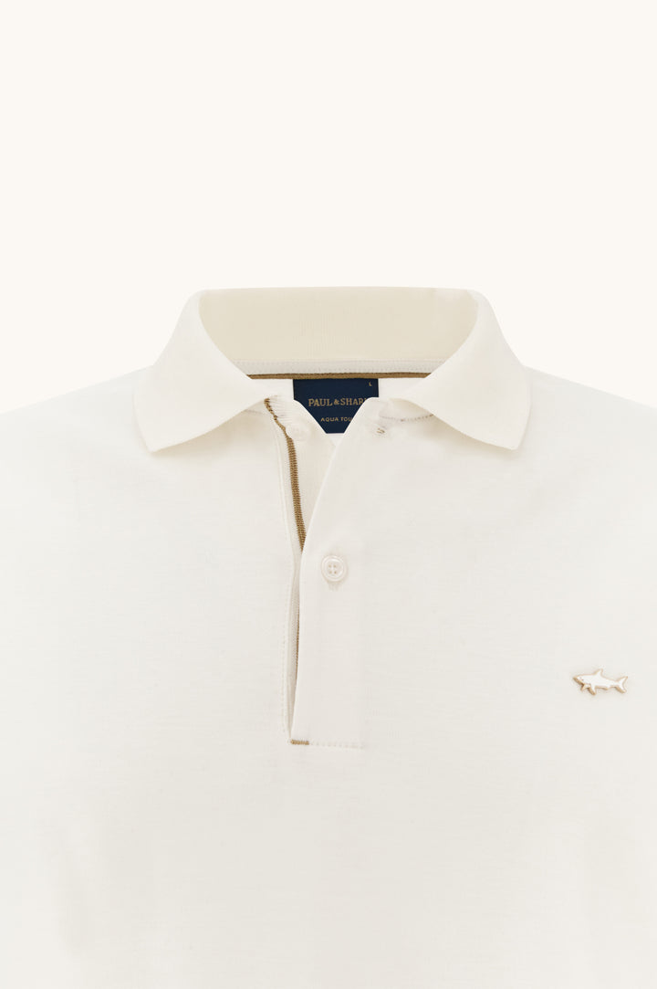 Paul &amp; Shark Aqua Touch Baumwoll-Polo in Creme – Detailansicht