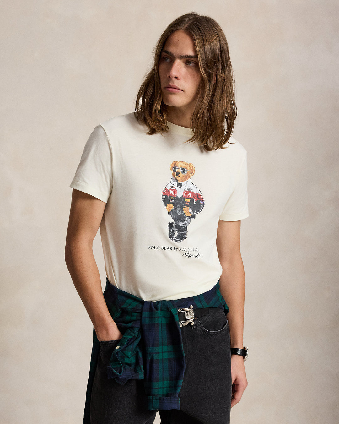 Ralph Lauren T-shirt Polo Bear Classic Fit, Crème, vue de face sur mannequin