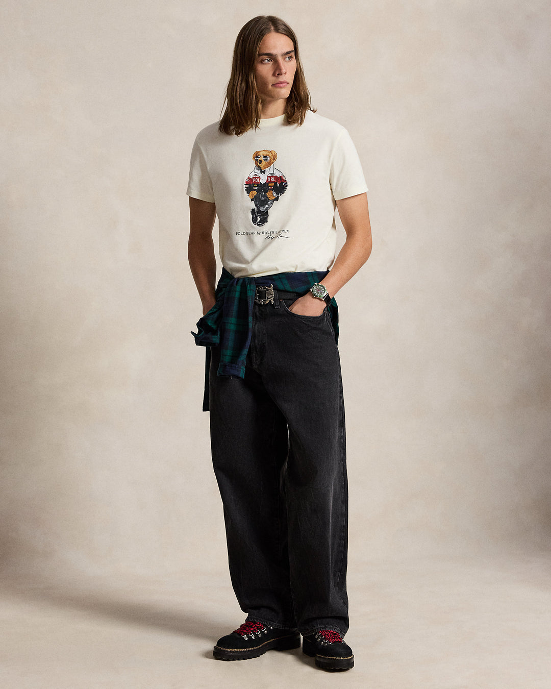 Ralph Lauren T-shirt Polo Bear Classic Fit, Crème, silhouette complète sur mannequin