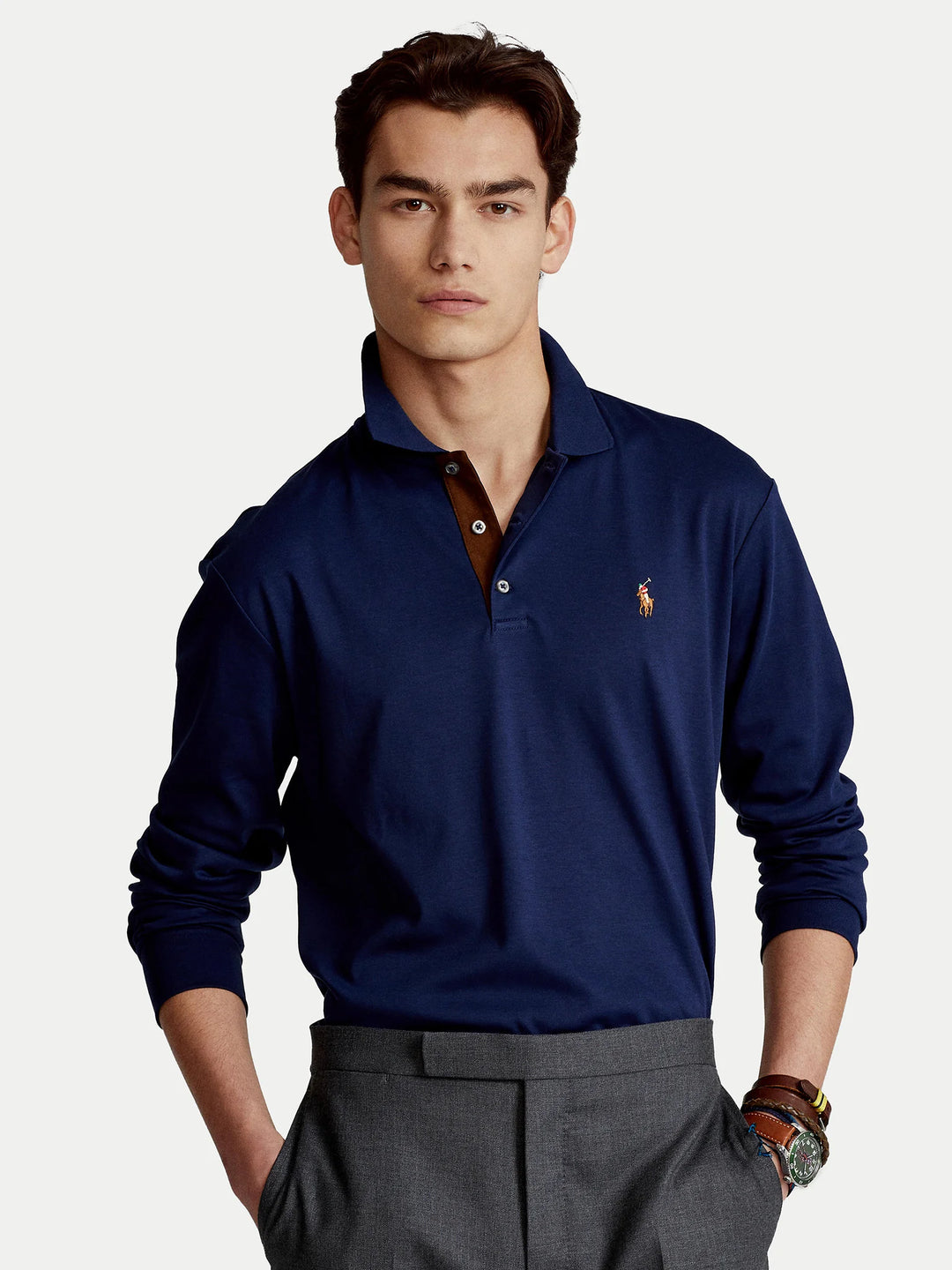 Ralph Lauren Μακρυμάνικη βαμβακερή polo Custom Slim Fit – Refined Navy, όψη 1